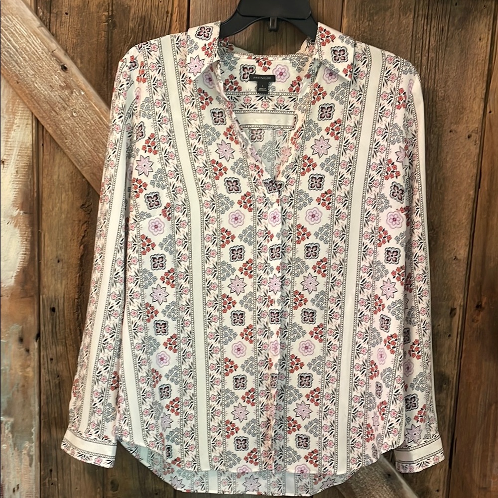 Floral Striped Button-Up Blouse